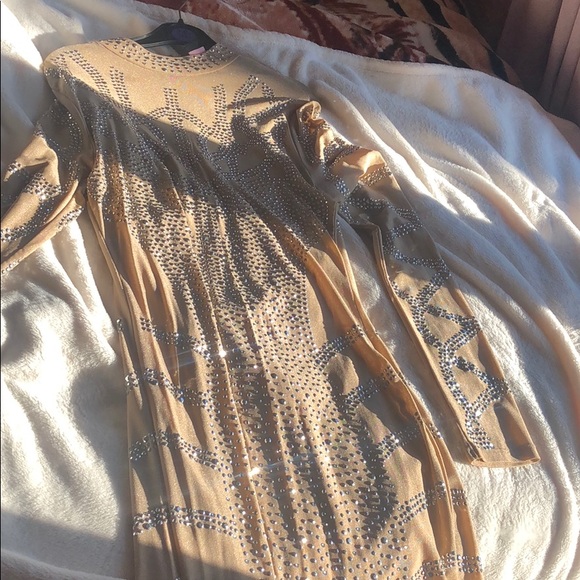 Windsor Tan//nude dress with gems - Picture 2 of 4